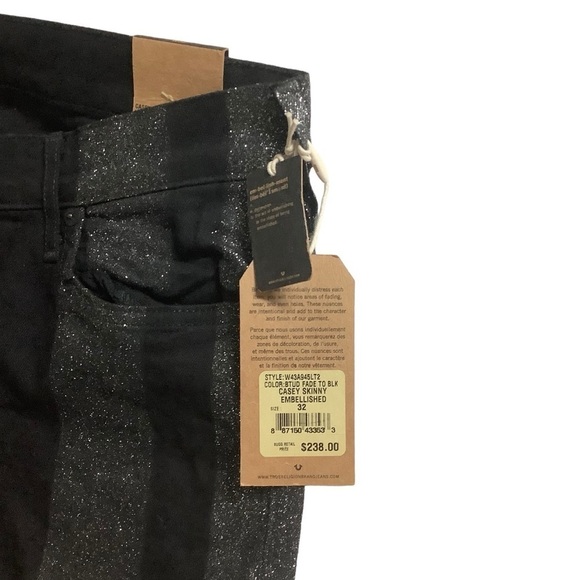 NWT True Religion Jeans Low Rise Skinny Black Embellished Size 32 - Picture 7 of 9